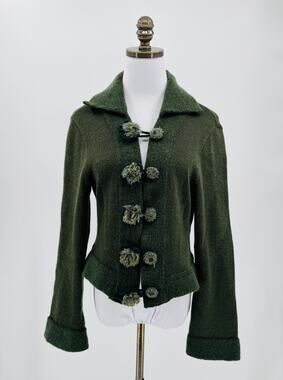 Vintage Mitsuhiro Matsuda Green Knit Wool Blend Collared Cardigan Sweater